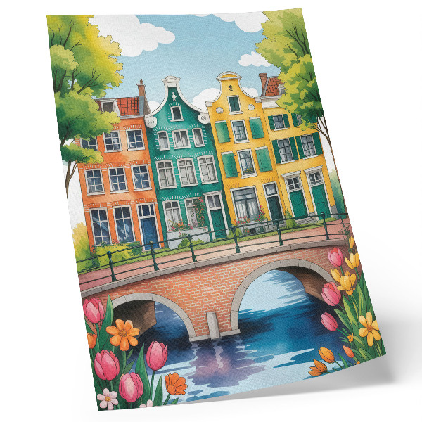 Affiche décorative Immeubles colorés au bord du canal, style illustratif