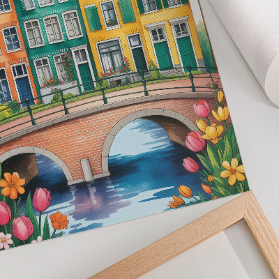 Affiche décorative Immeubles colorés au bord du canal, style illustratif