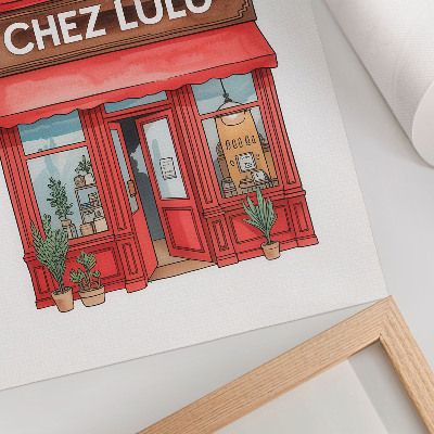 Impression sur toile Architecture, café, plantes, couleurs pastel