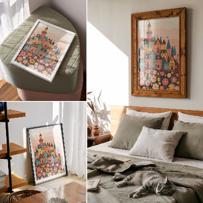 Affiche décorative Maisons colorées et fleurs, atmosphère idyllique