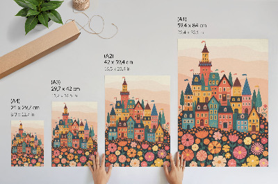 Affiche décorative Maisons colorées et fleurs, atmosphère idyllique