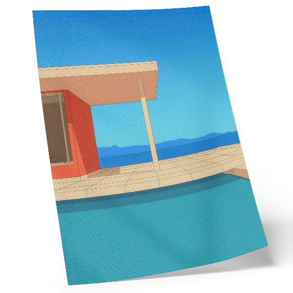 Décoration murale bâtiment orange vif vue bleue