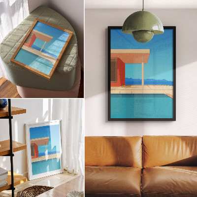 Décoration murale bâtiment orange vif vue bleue