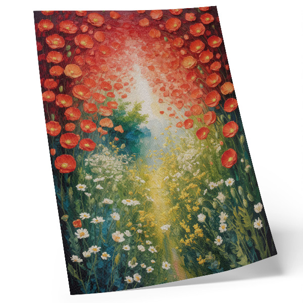 Impression sur toile Fleurs rouges, touches de vert, fond en relief