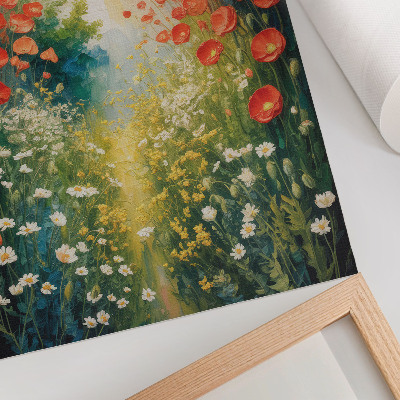 Impression sur toile Fleurs rouges, touches de vert, fond en relief