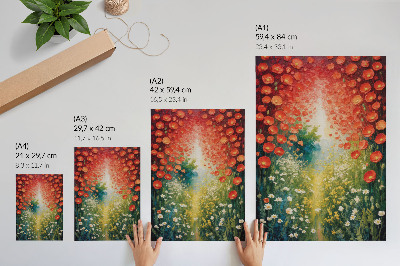 Impression sur toile Fleurs rouges, touches de vert, fond en relief
