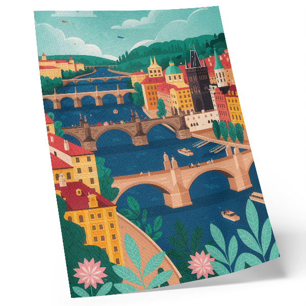Impression sur toile Une ville colorée avec des ponts, la nature et le ciel