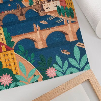 Impression sur toile Une ville colorée avec des ponts, la nature et le ciel