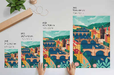 Impression sur toile Une ville colorée avec des ponts, la nature et le ciel