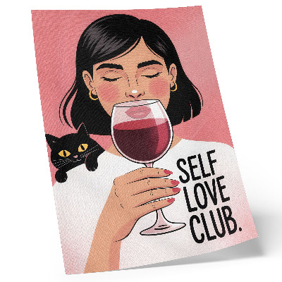 Affiche décorative Femme avec du vin et un chat, style illustration