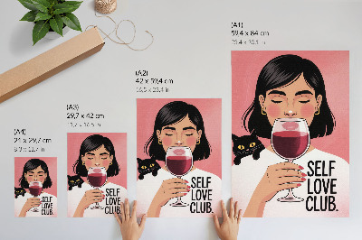 Affiche décorative Femme avec du vin et un chat, style illustration