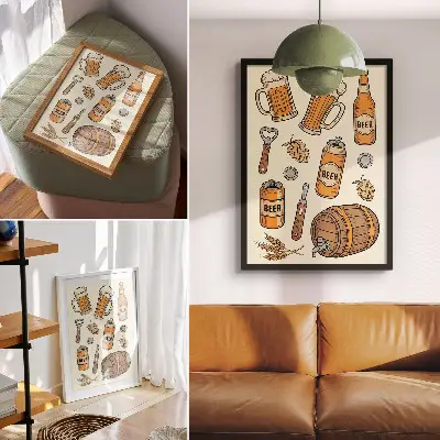 Affiche décorative éléments de bière au style vintage pour une ambiance rétro et chaleureuse