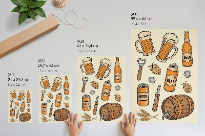 Affiche décorative Éléments de bière, ambiance rétro et chaleureuse, style vintage