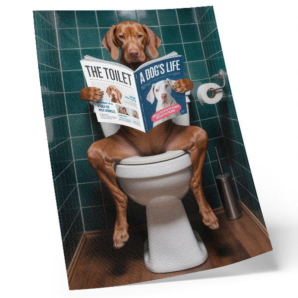 Affiche décorative Chien sur les toilettes avec magazine de carrelage vert