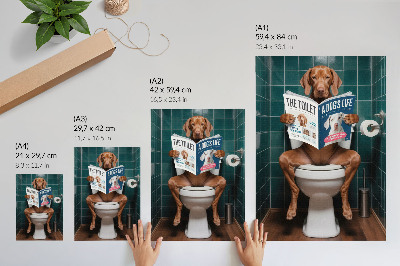 Affiche décorative Chien sur les toilettes avec magazine de carrelage vert