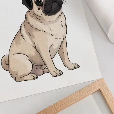 Décoration murale portrait de chien au style illustratif avec des couleurs délicates