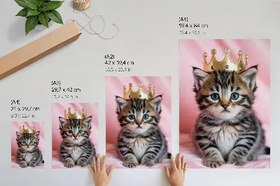 Affiche décorative représentant une couronne de chaton rose aux yeux bleus
