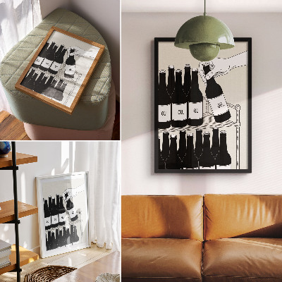 Impression sur toile Illustration minimaliste d'une main en noir et blanc tenant une bouteille