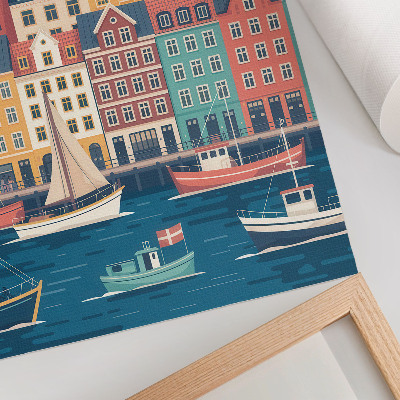 Impression sur toile Maisons colorées au bord de l'eau, charme et harmonie