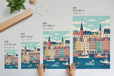 Impression sur toile Maisons colorées au bord de l'eau, charme et harmonie