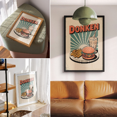 Décoration murale Burger et frites avec un décor rétro