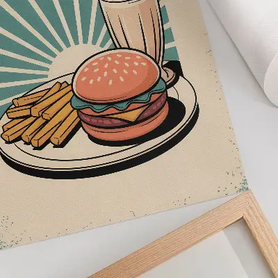Décoration murale burger et frites au style rétro