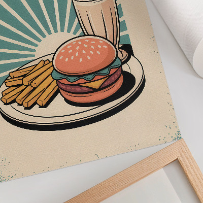 Décoration murale Burger et frites avec un décor rétro