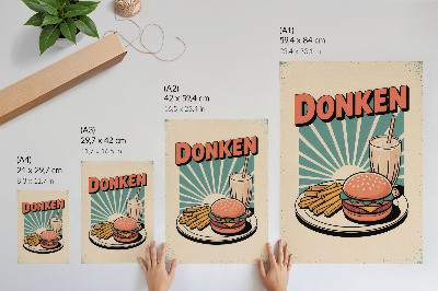 Décoration murale Burger et frites avec un décor rétro