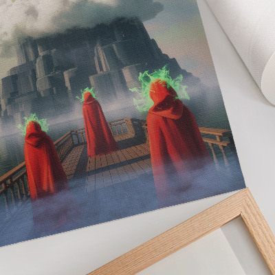 Affiche décorative Château dans les nuages, personnages en manteaux, surréalisme