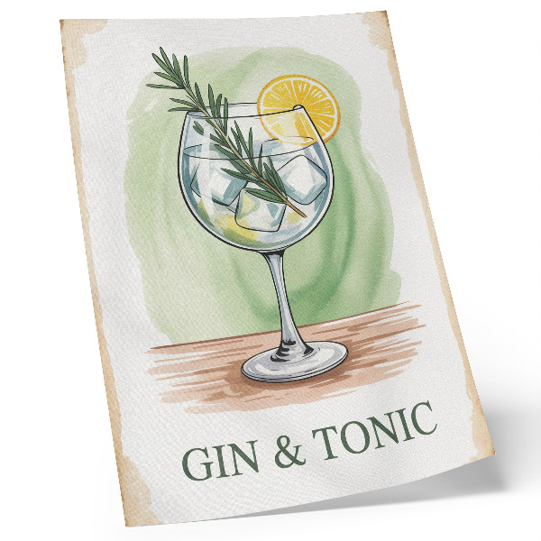 Décoration murale Un verre de gin, de romarin et de citron sur fond vert
