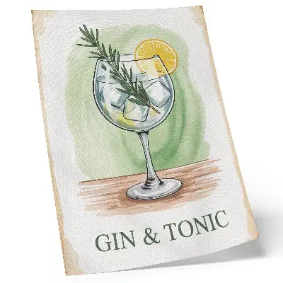 Décoration murale un verre de gin au romarin et au citron sur fond vert
