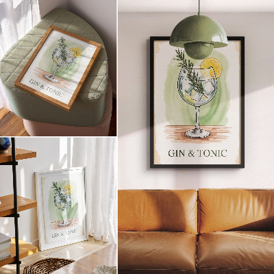 Décoration murale Un verre de gin, de romarin et de citron sur fond vert