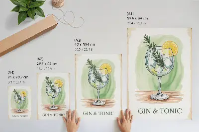Décoration murale un verre de gin au romarin et au citron sur fond vert