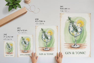 Décoration murale Un verre de gin, de romarin et de citron sur fond vert
