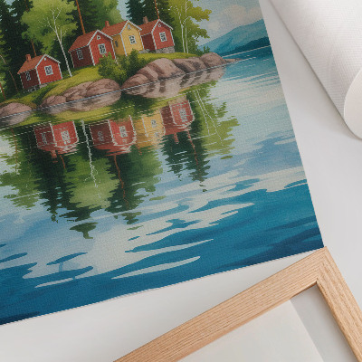 Affiche décorative Île pittoresque, maisons, arbres, eau calme