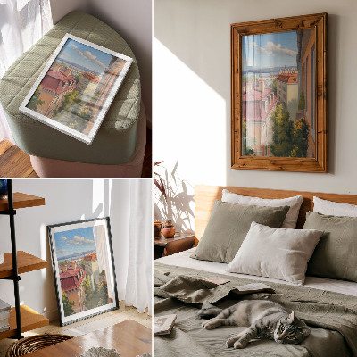 Impression sur toile Arbres luxuriants, tuiles rouges, ciel bleu