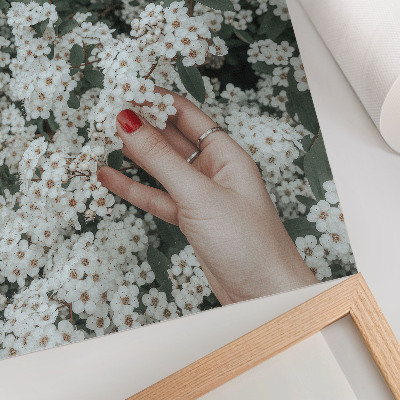 Affiche décorative Fleurs blanches, main verte, ongles rouges