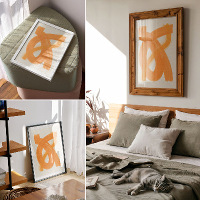 Impression sur toile traits de pinceau abstraits orange vifs