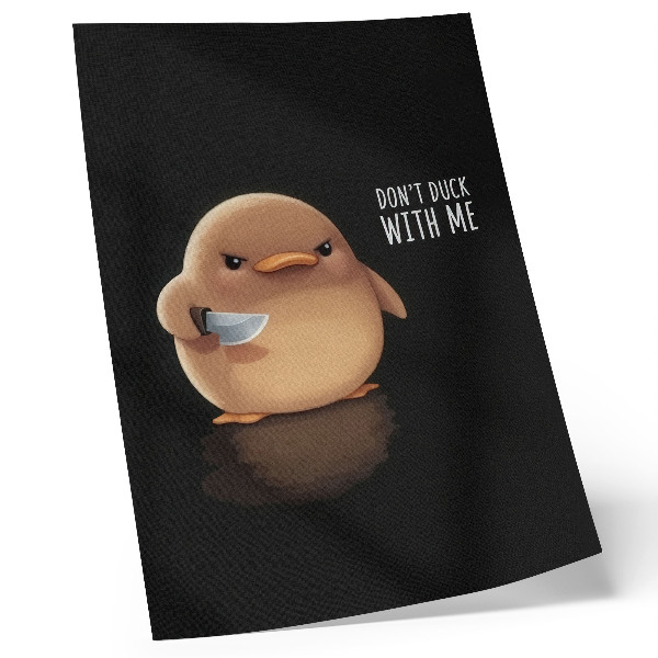 Impression sur toile Un adorable canard avec un couteau sur fond noir