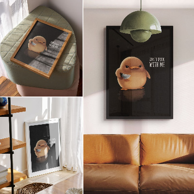 Impression sur toile Un adorable canard avec un couteau sur fond noir