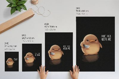 Impression sur toile Un adorable canard avec un couteau sur fond noir