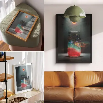 Décoration murale bocal spatial avec lumières colorées