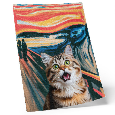 Impression sur toile Un chat sur un fond de peinture abstraite aux couleurs vives.
