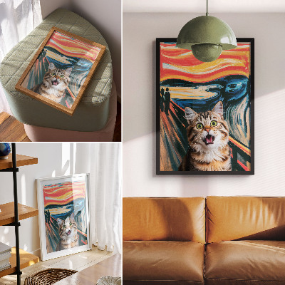 Impression sur toile Un chat sur un fond de peinture abstraite aux couleurs vives.