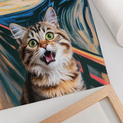 Impression sur toile Un chat sur un fond de peinture abstraite aux couleurs vives.