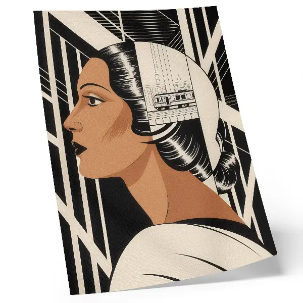Décoration murale profil de femme au style moderniste avec lignes géométriques