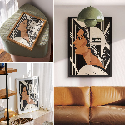 Décoration murale Profil de femme, lignes géométriques, style moderniste