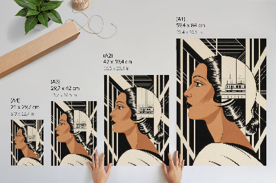 Décoration murale Profil de femme, lignes géométriques, style moderniste