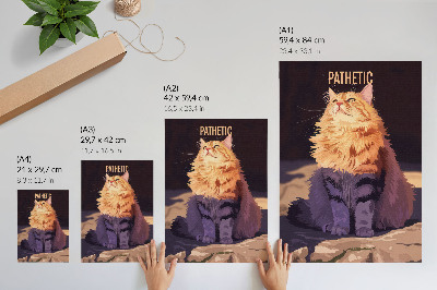 Impression sur toile Chat avec texte orange gris beige