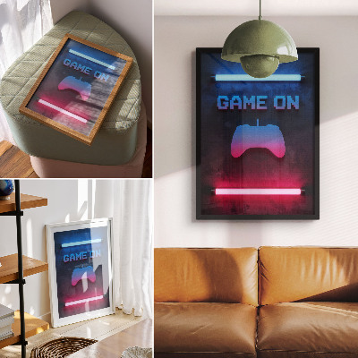 Affiche décorative dynamique de jeu avec inscription en pixels néon